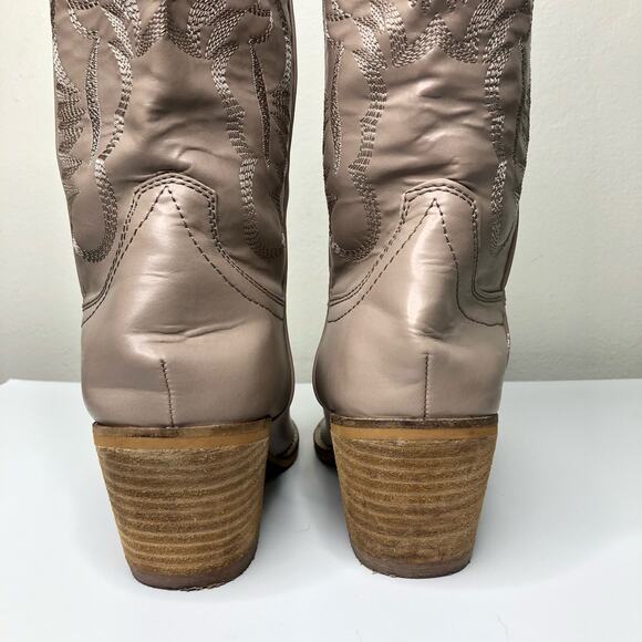 ARiderGirl Western Style Knee High Stacked Heel Boots Tan Taupe Embroidered 10 - Picture 5 of 12